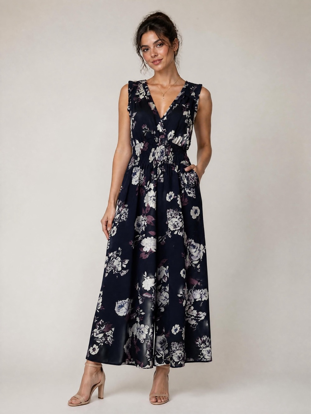 Xhilaration Black Floral Sleeveless Jumpsuit Romper